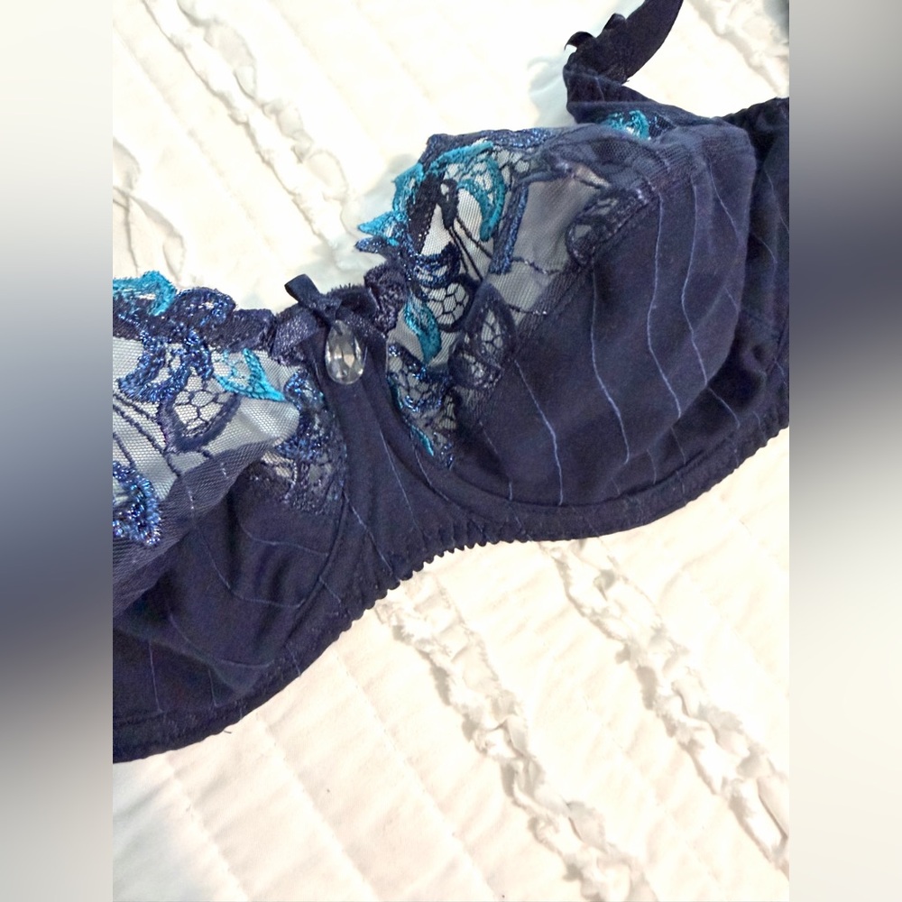 Primadonna Deauville Full Cup Bra 32DD Wired & Non Padded Velvet Blue lace EU 70 - Picture 5 of 10